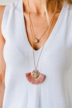 Crystal Pendant Flare Necklace- Dusty Mauve