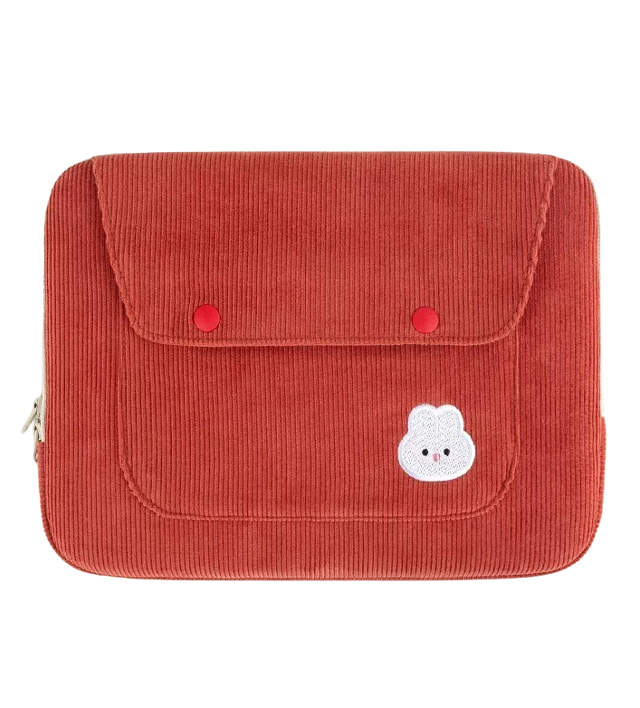 Cute Embroidery Bear Bunny Rabbit Corduroy Laptop Sleeves iPad 11 13 15 Cases Skins Protective Covers Purses Handbags Square Pou