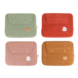 Cute Embroidery Bear Bunny Rabbit Corduroy Laptop Sleeves iPad 11 13 15 Cases Skins Protective Covers Purses Handbags Square Pou