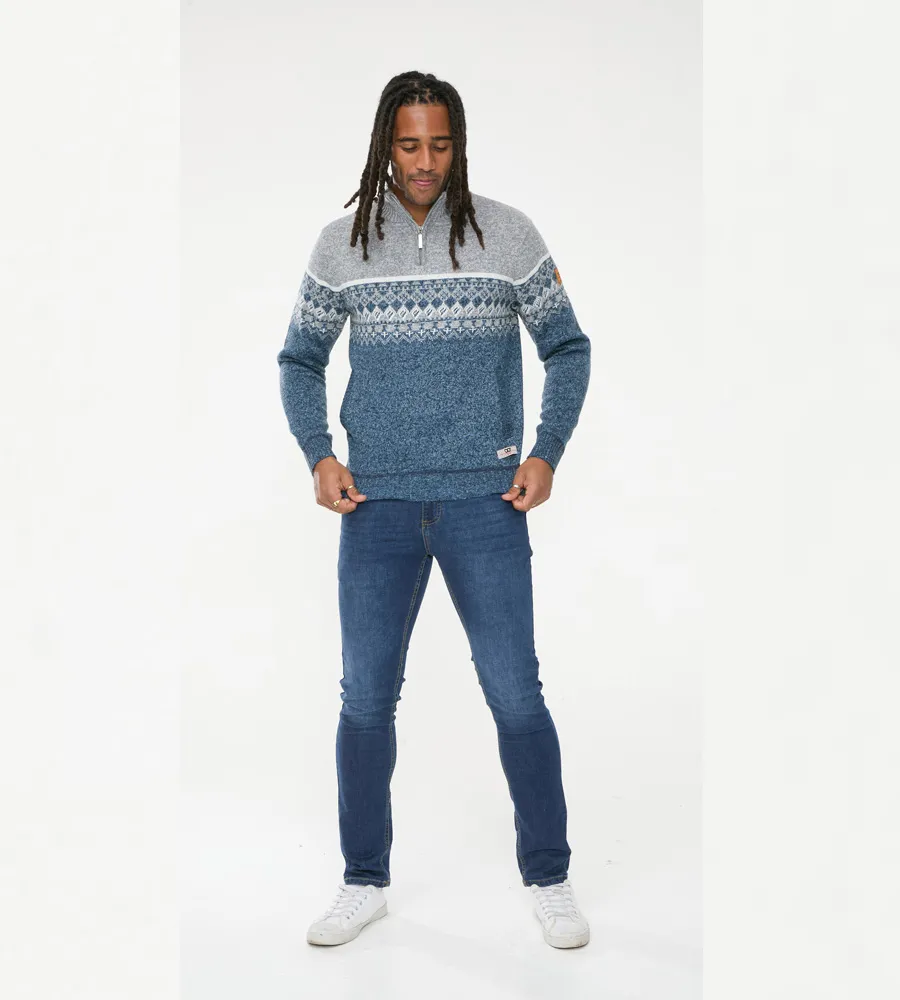 D555 Mens Fairisle Knitted Jumper With 1/4 Zip and Lining (RUDDINGTON)