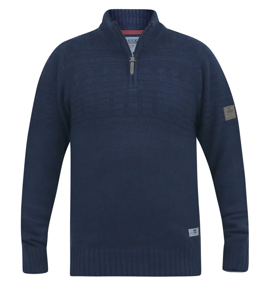 D555 Mens Navy Jacquard Knitted Jumper With 1/4 Zip (YATES)