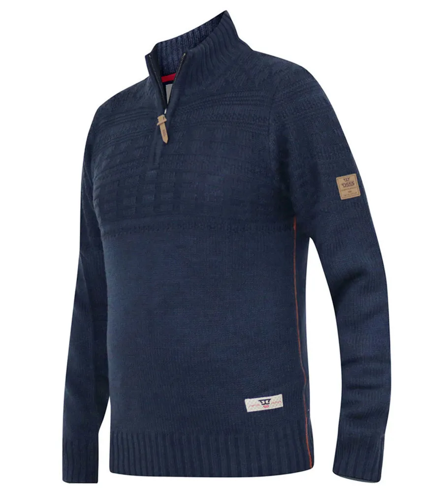 D555 Mens Navy Jacquard Knitted Jumper With 1/4 Zip (YATES)