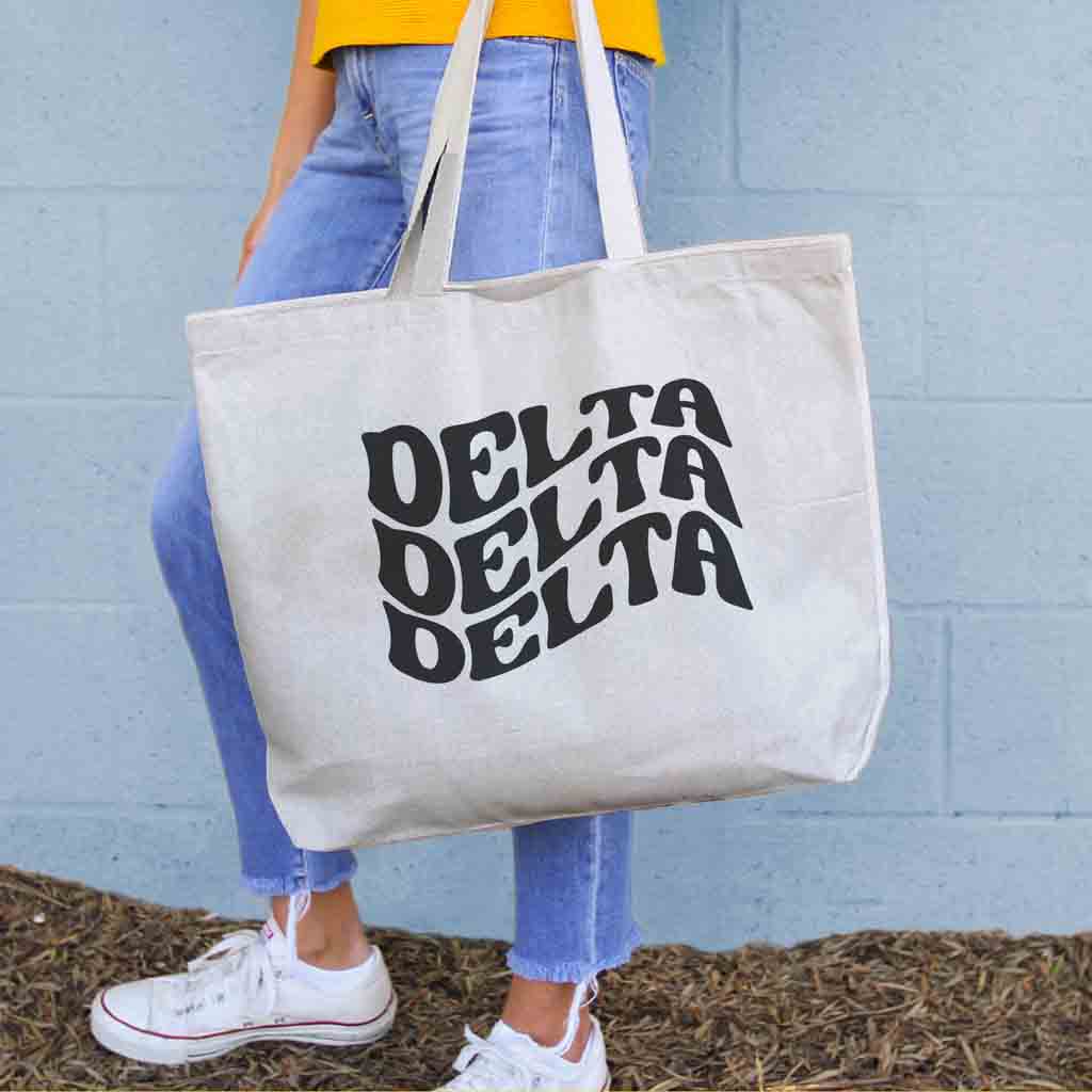 Delta Delta Delta Large Canvas Sorority Tote Bag with Simple Mod Design