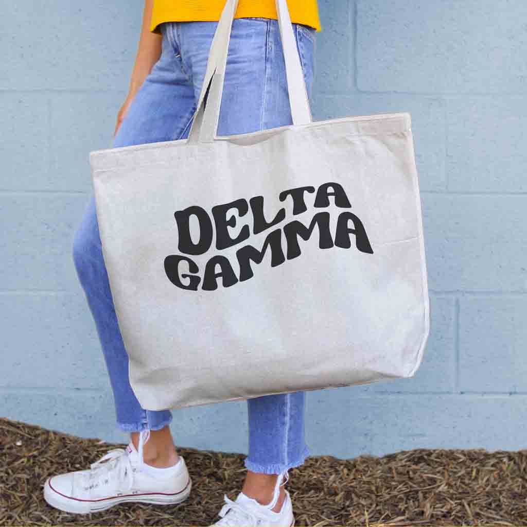 Delta Gamma Large Canvas Sorority Tote Bag with Simple Mod Design