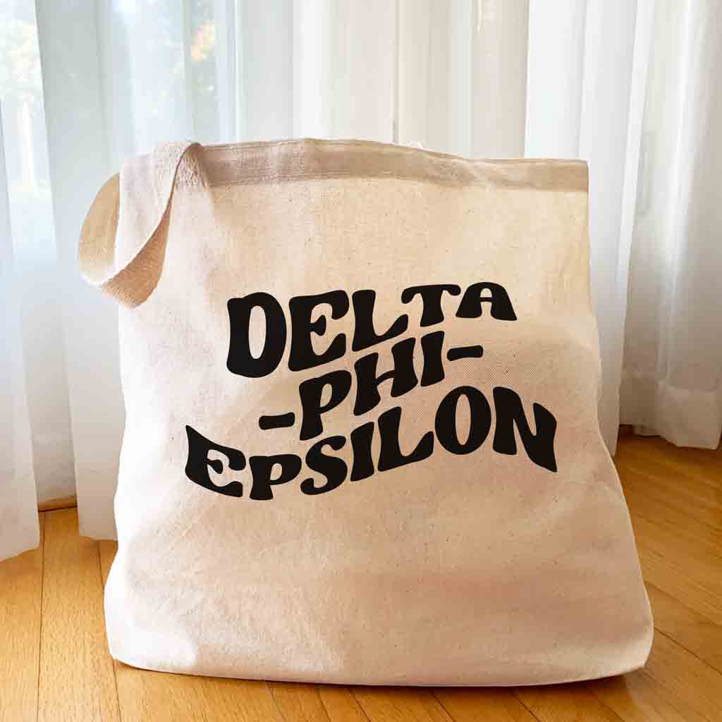 Delta Phi Epsilon Large Canvas Sorority Tote Bag with Simple Mod Design