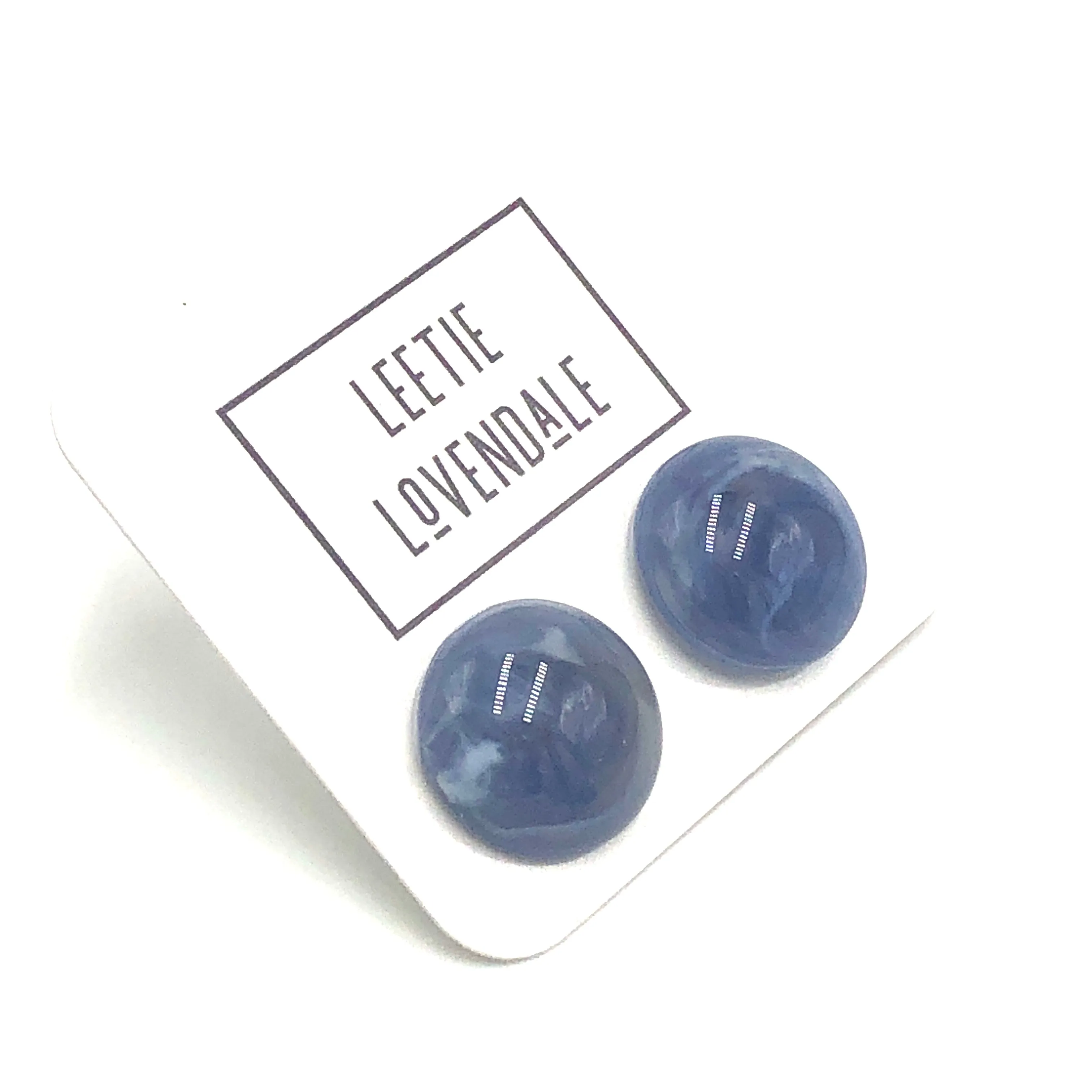 Denim Blue Marbled Retro Button Stud Earrings - 18mm