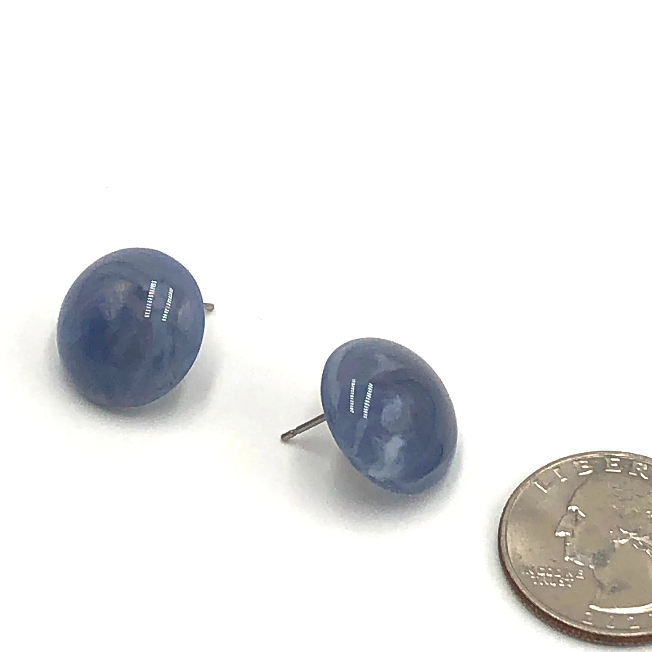 Denim Blue Marbled Retro Button Stud Earrings - 18mm