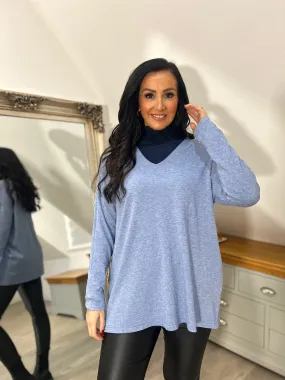 Denim Fine Knit V Neck Nicole