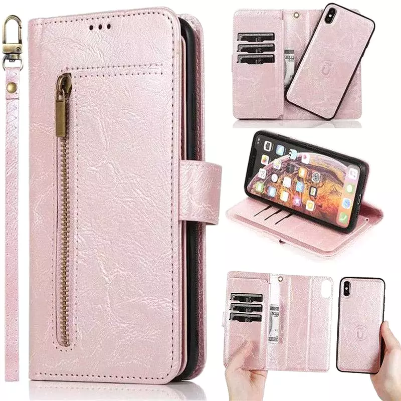 Detachable Flip Folio Zipper Purse Phone Case for iPhone Xs Max