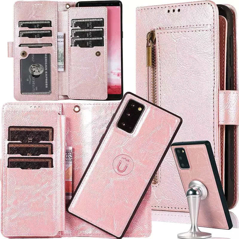 Detachable Flip Folio Zipper Purse Phone Case for Samsung Note Series