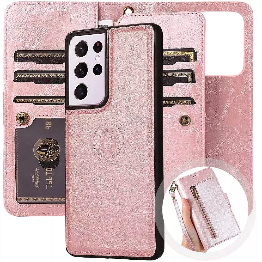 Detachable Flip Zipper Purse Phone Case For Samsung S21 Series