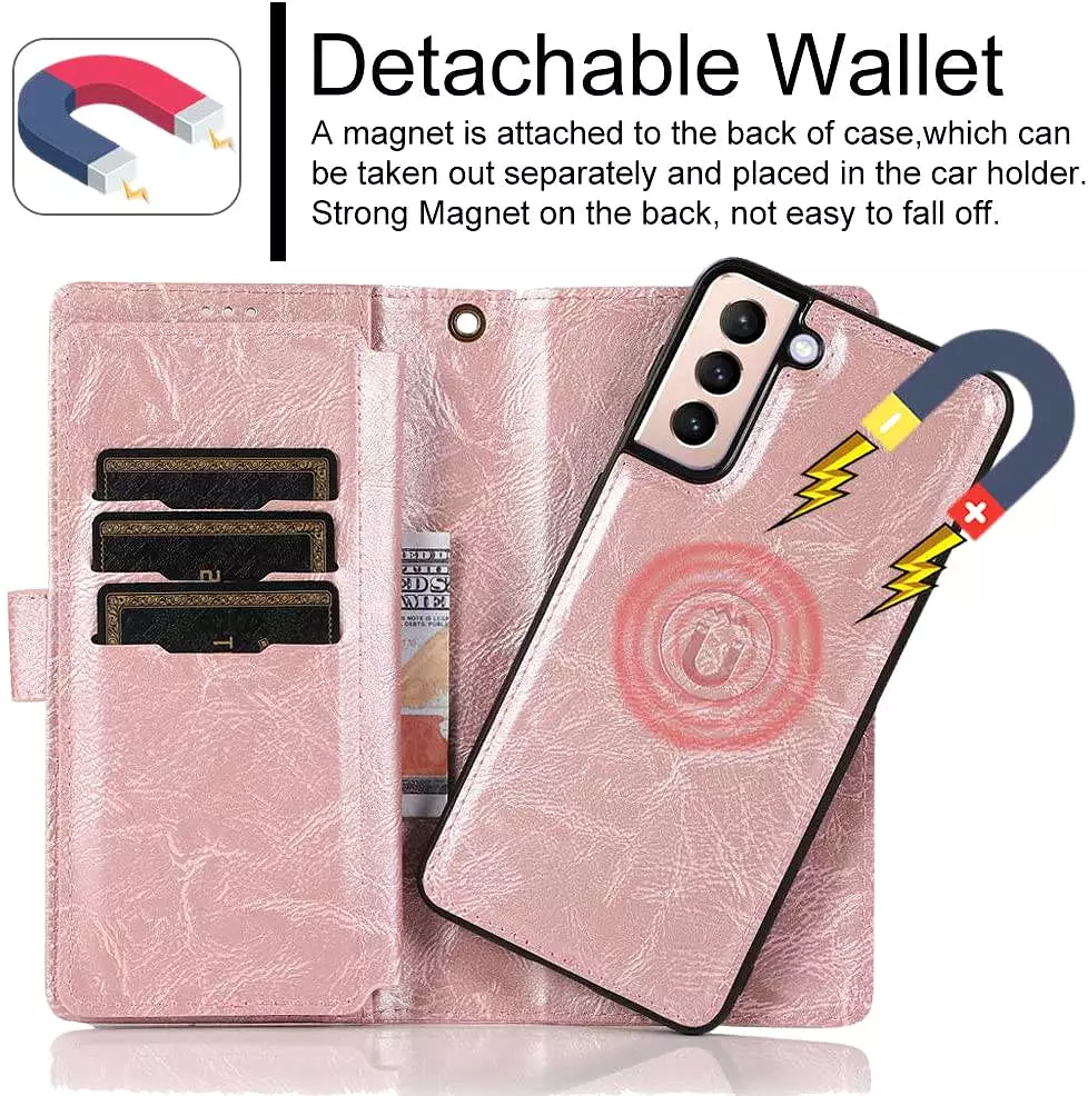 Detachable Flip Zipper Purse Phone Case For Samsung S21 Series