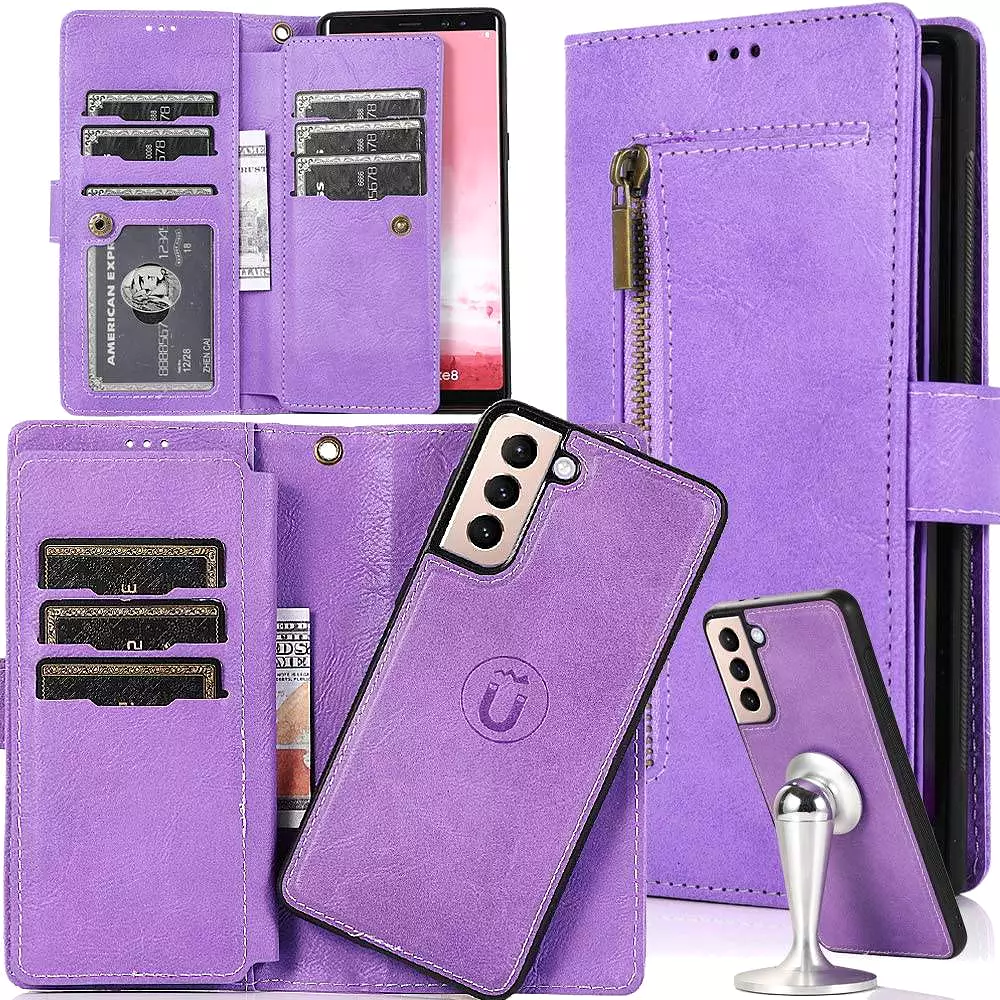 Detachable Flip Zipper Purse Phone Case For Samsung S21 Series