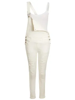 Distressed Stretch Dungarees Jeans, Off White, Uk Sizes 6 to 14