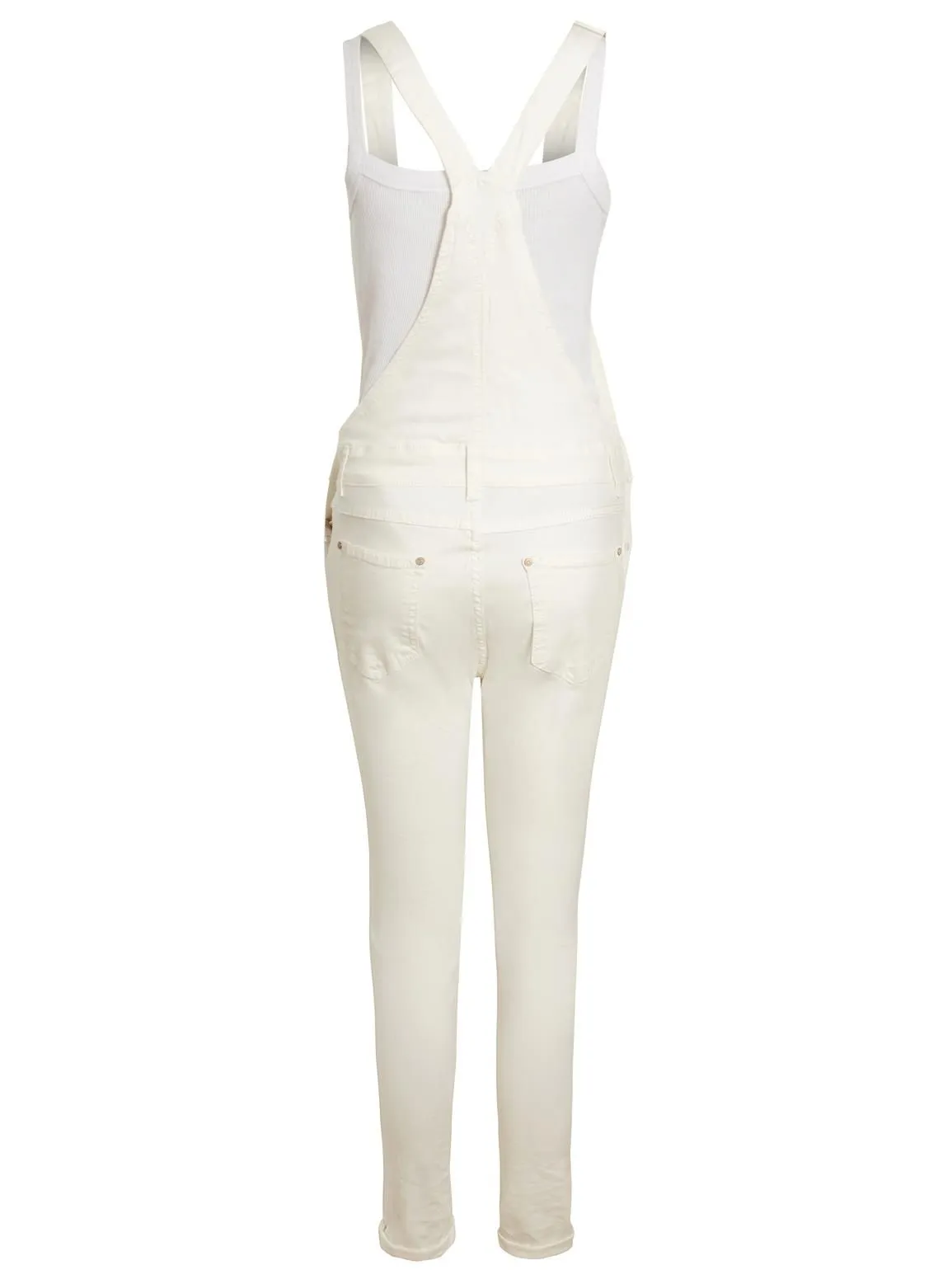 Distressed Stretch Dungarees Jeans, Off White, Uk Sizes 6 to 14