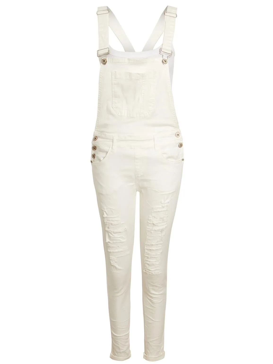 Distressed Stretch Dungarees Jeans, Off White, Uk Sizes 6 to 14