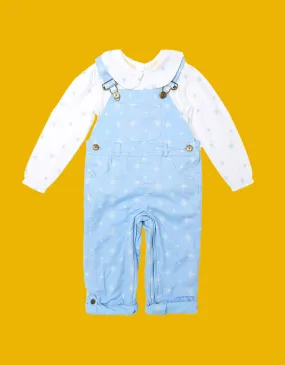 Dotty Dungarees Snowflake Print Dungarees Blue