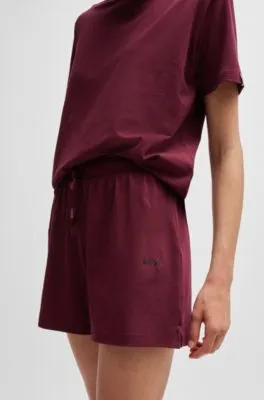 Drawstring pyjama shorts in stretch cotton with logo print