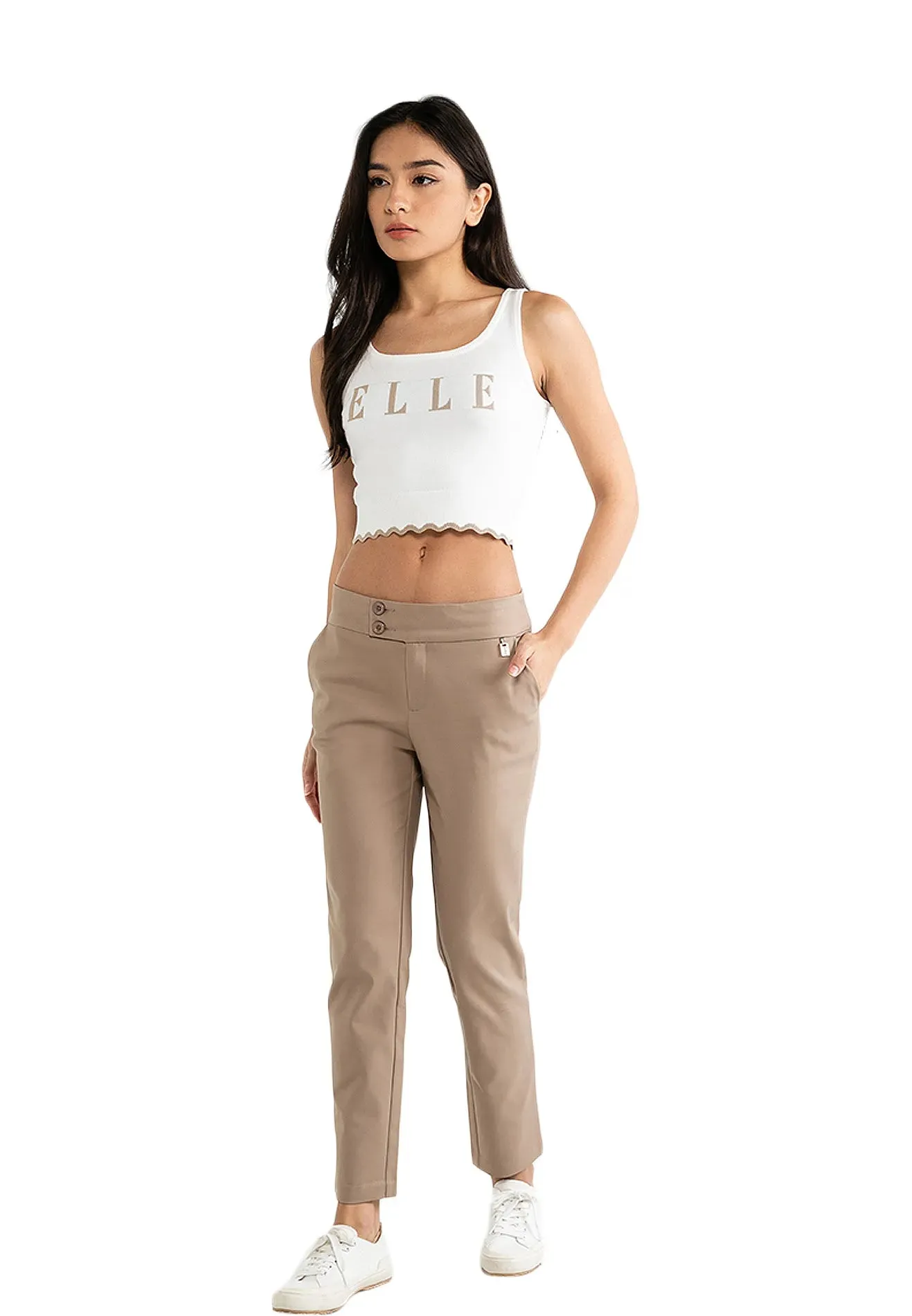 ELLE Leisure Wave Trim Logo Knitted Crop Top