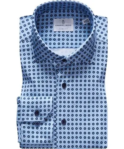 Emanuel Berg Byron 4Flex Jersey Cotton Shirt In Blue Geometric