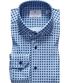 Emanuel Berg Byron 4Flex Jersey Cotton Shirt In Blue Geometric