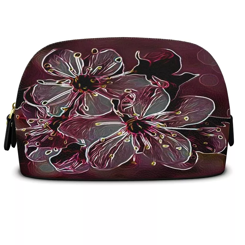 Floral Embosses: Pictorial Cherry Blossoms 01-04 Designer Premium Nappa Cosmetic Pouch