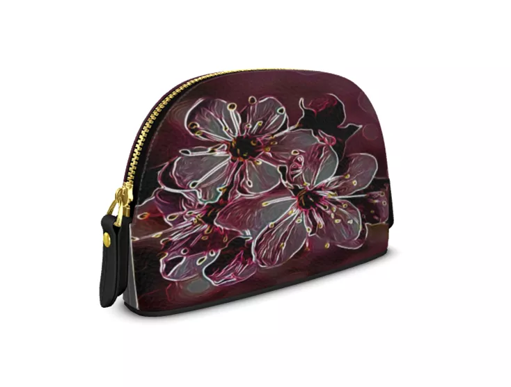 Floral Embosses: Pictorial Cherry Blossoms 01-04 Designer Premium Nappa Cosmetic Pouch