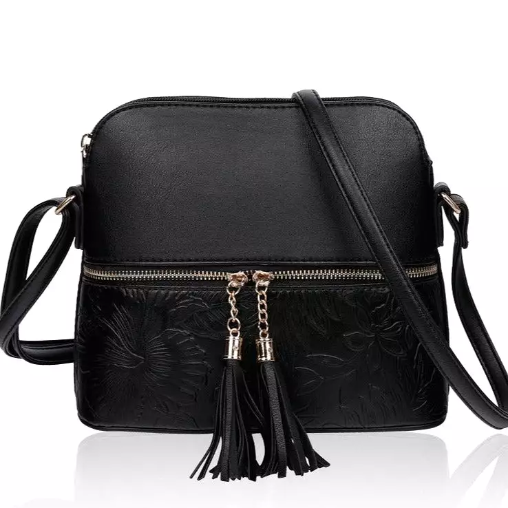 Floral Pattern Embossed Messenger bag with Tassel