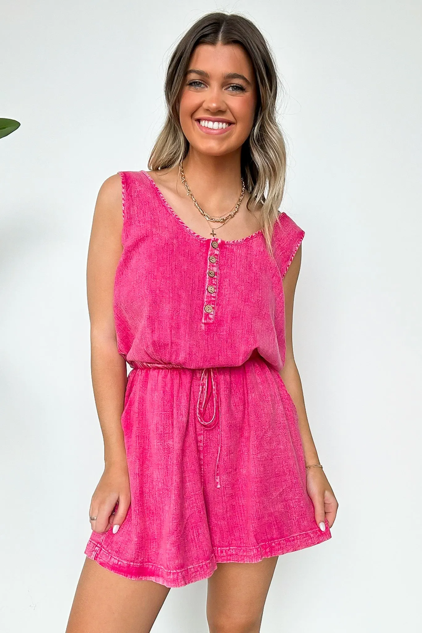 For The Moment Washed Drawstring Romper - FINAL SALE