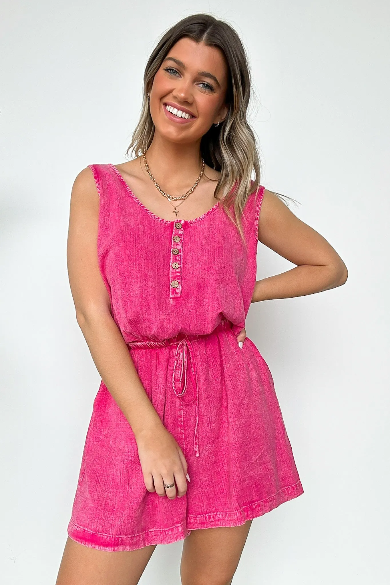 For The Moment Washed Drawstring Romper - FINAL SALE