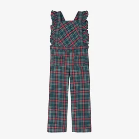 Girls Green Tartan Dungarees