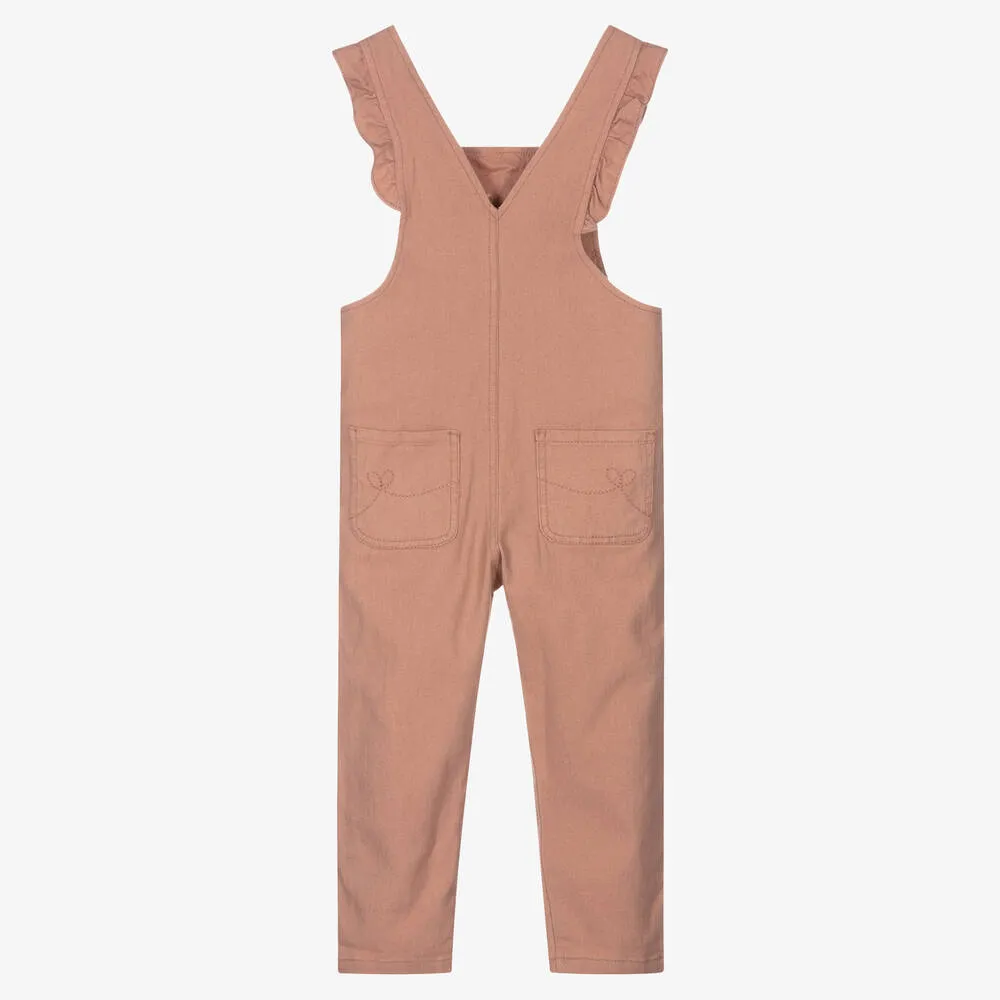 Girls Pink Denim Dungarees