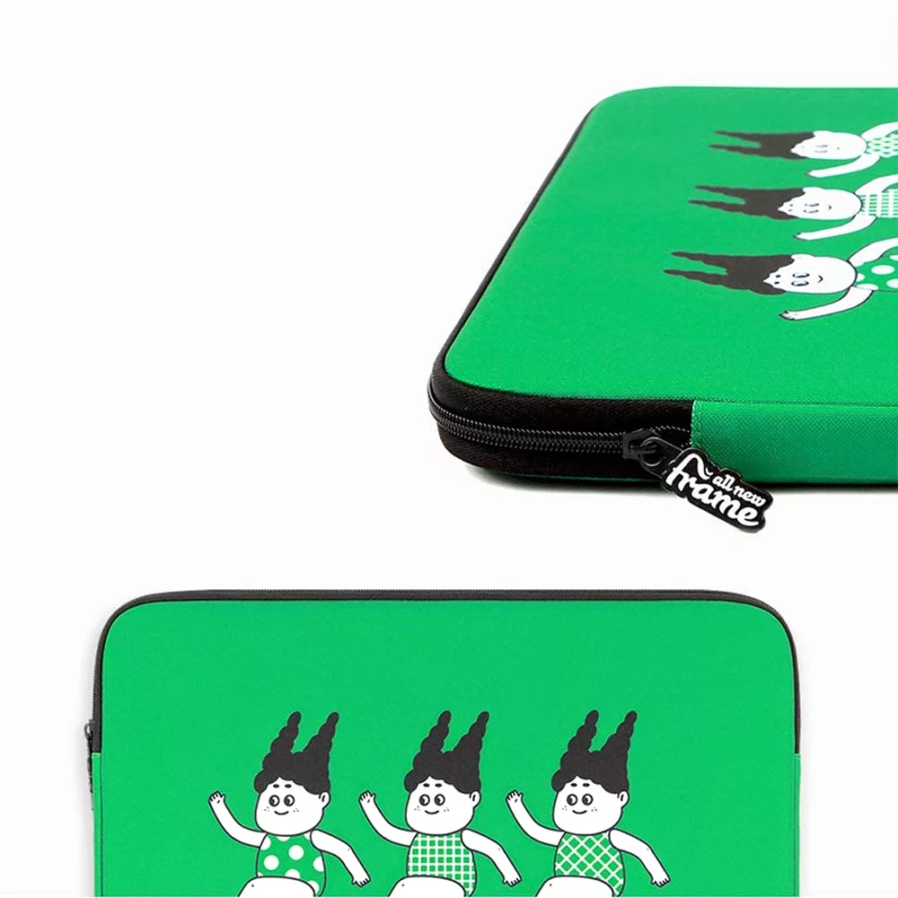 Green NYONG Graphic 11 13 15 inch Laptop Sleeves Cases Protective Covers Purses Handbags Square Cushion Pouches Designer Artist 