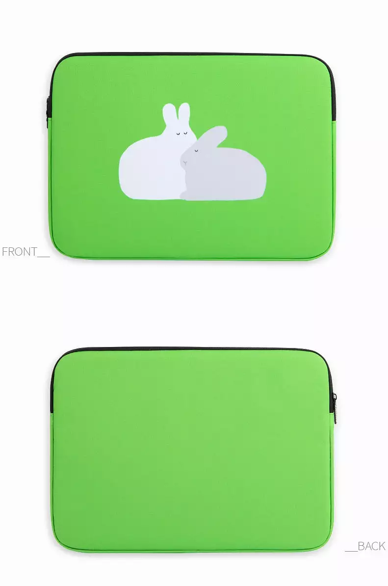 Green Rabbit Graphic Laptop Sleeves 13 15inch Fitted Cases Covers Pouches Protective Purses Handbags Square Cushion School Colla