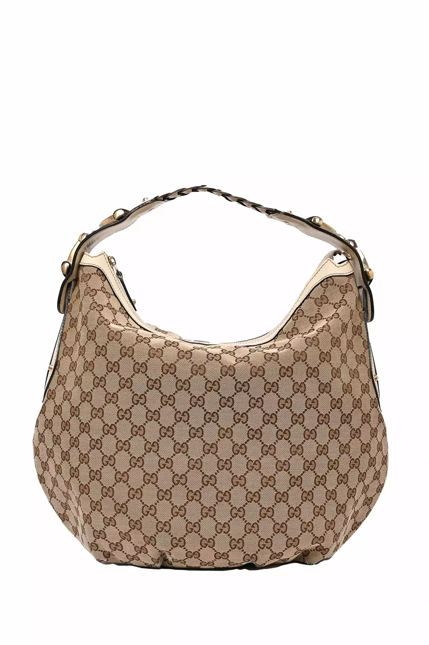 Gucci GG Canvas White Braided Leather Tote