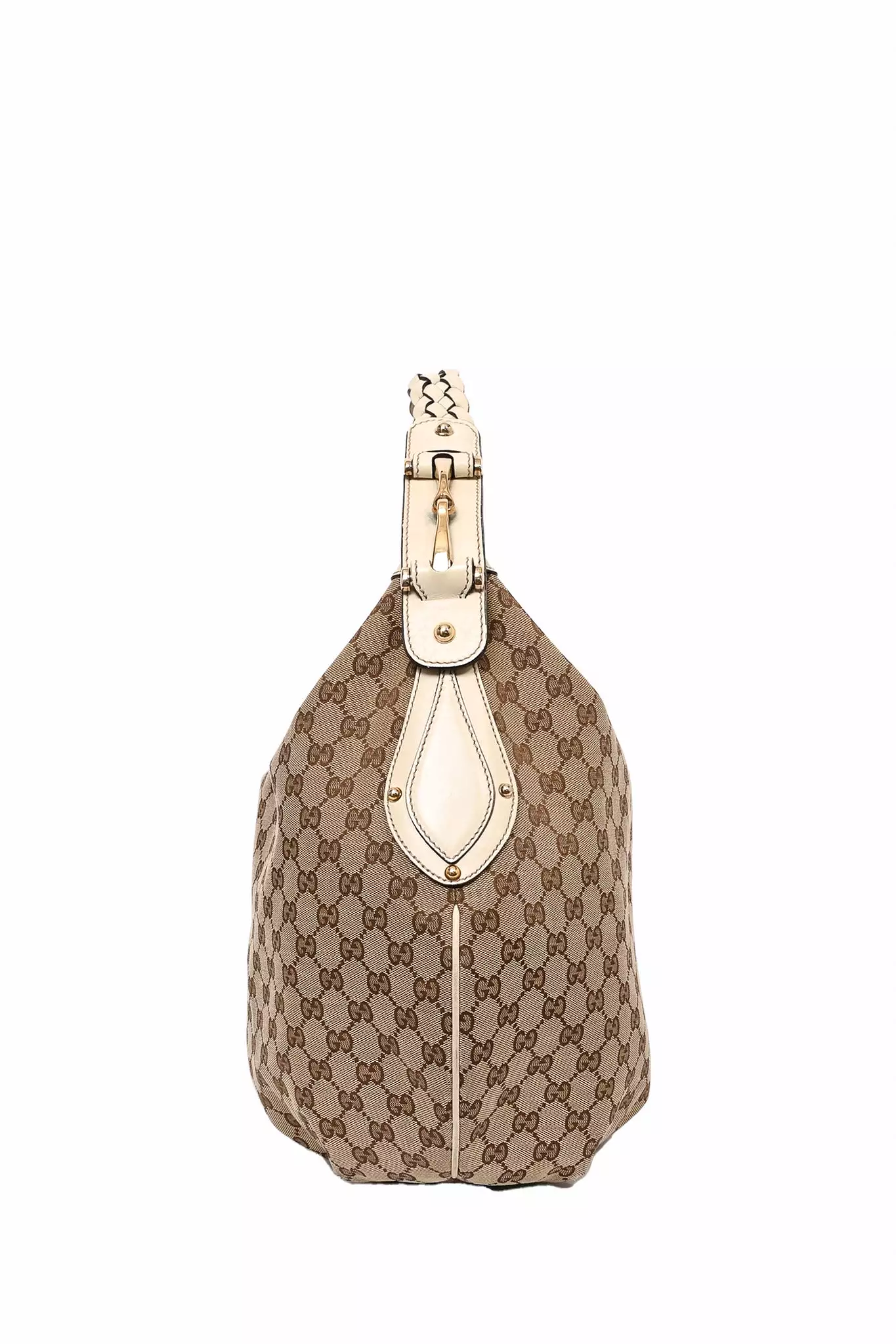 Gucci GG Canvas White Braided Leather Tote