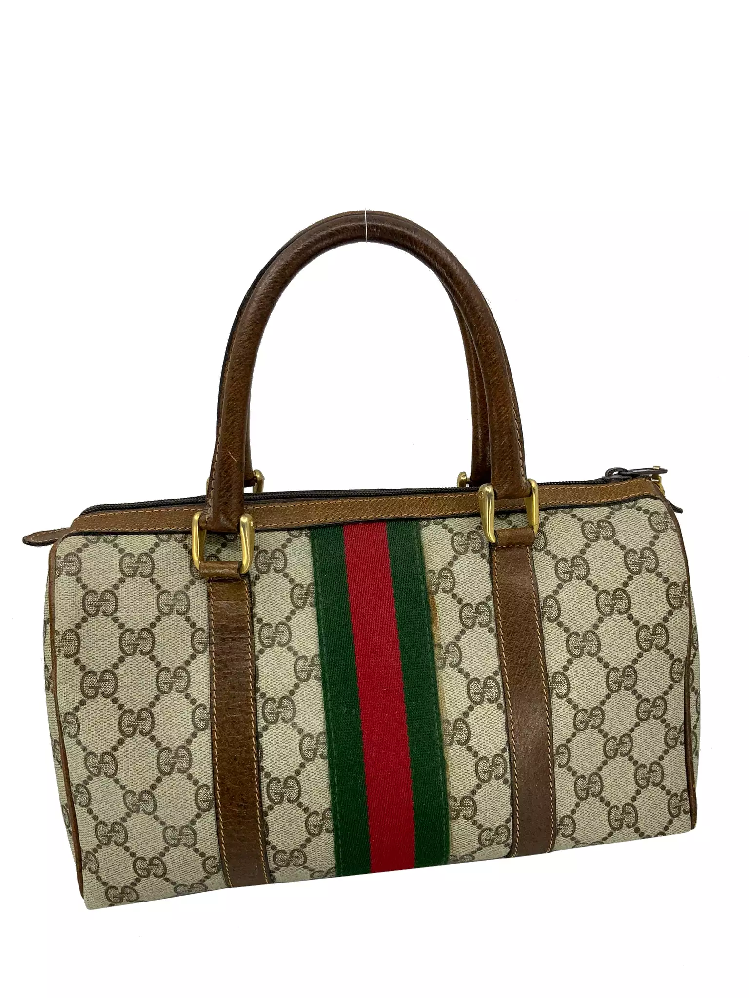 Gucci Vintage Boston Sherry Line Monogram Canvas Small Satchel Bag