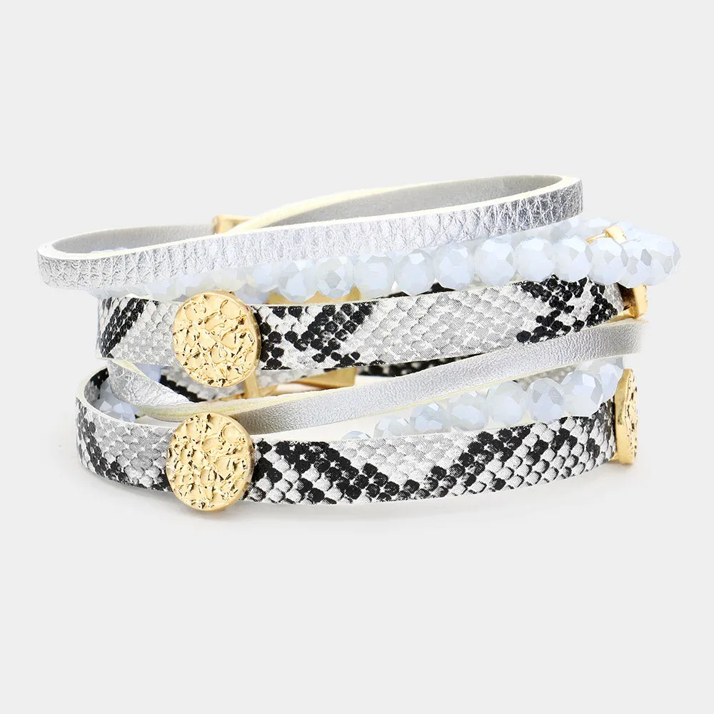 iLLASPARKZ Snake Skin Faux Leather Faceted Beaded Magnetic Bracelet