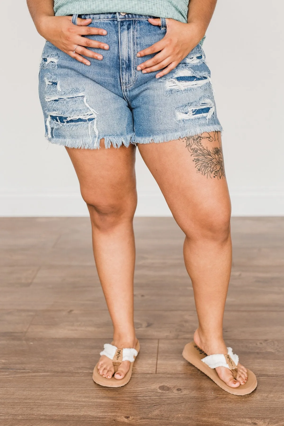 KanCan Distressed Shorts- Medium Kehlani Wash