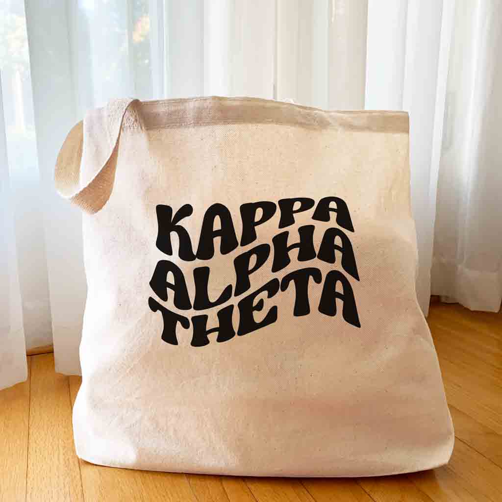 Kappa Alpha Theta Large Canvas Sorority Tote Bag with Simple Mod Design