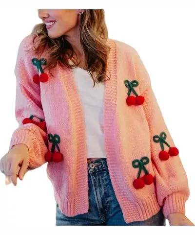 Katydid Cherry Long Sleeve Knit Cardigan