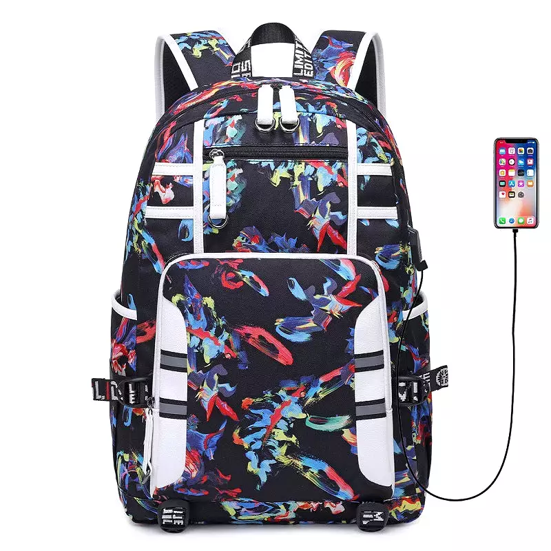 Large capacity travel men's printed computer backpack for men