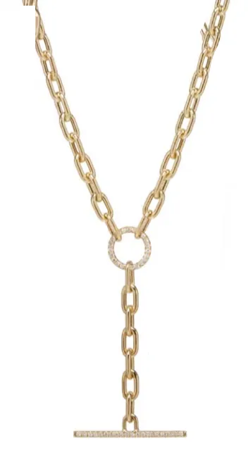 Large Square Oval Link Chain Faux ToggleLariat Necklace