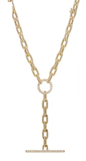 Large Square Oval Link Chain Faux ToggleLariat Necklace