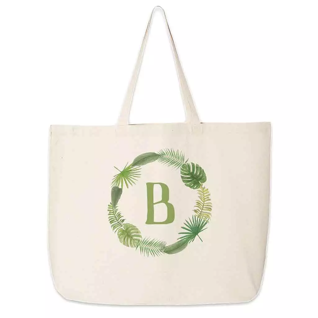 Large Tote Bag Personalized with a Tropical Leaf Design