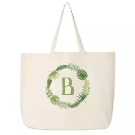 Large Tote Bag Personalized with a Tropical Leaf Design