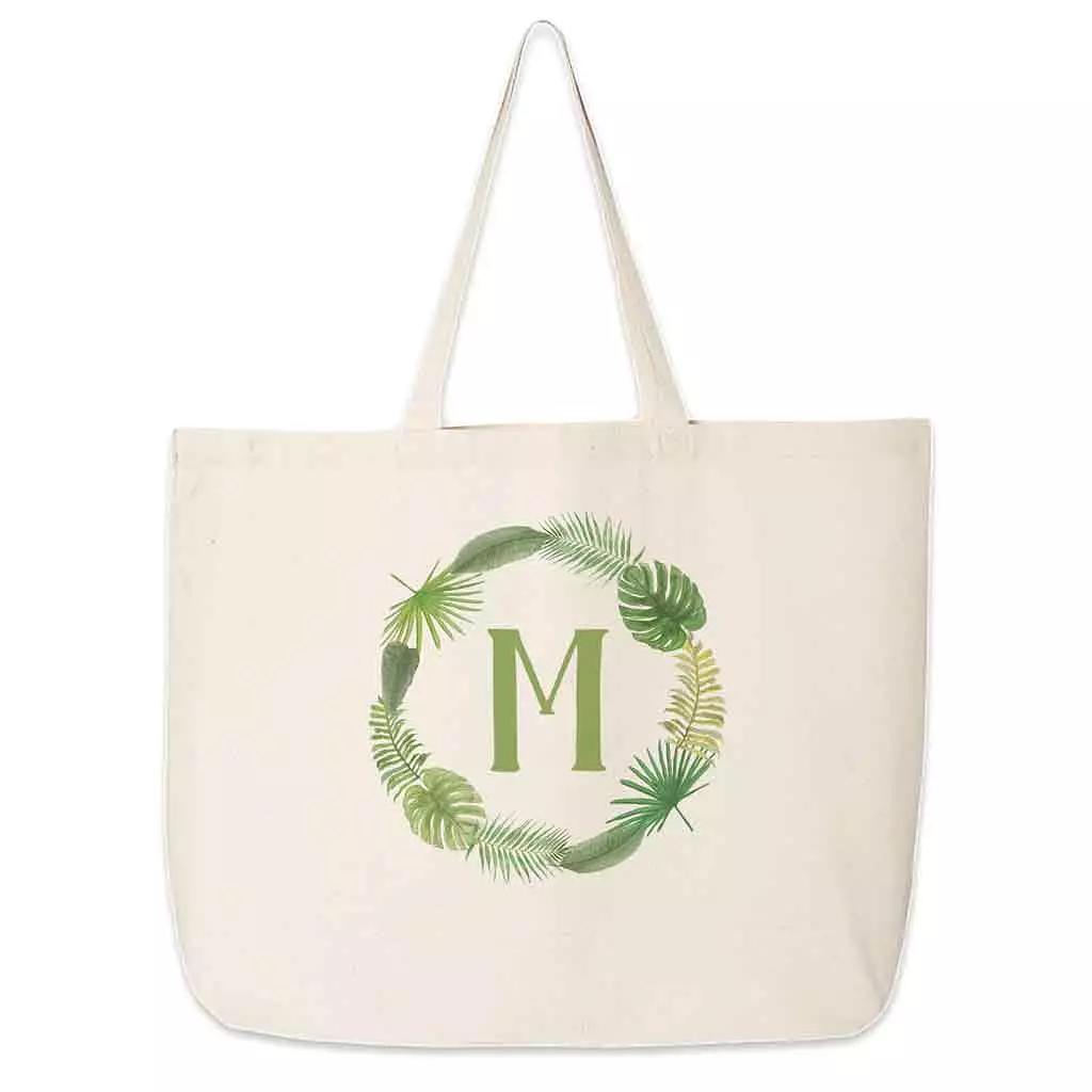 Large Tote Bag Personalized with a Tropical Leaf Design