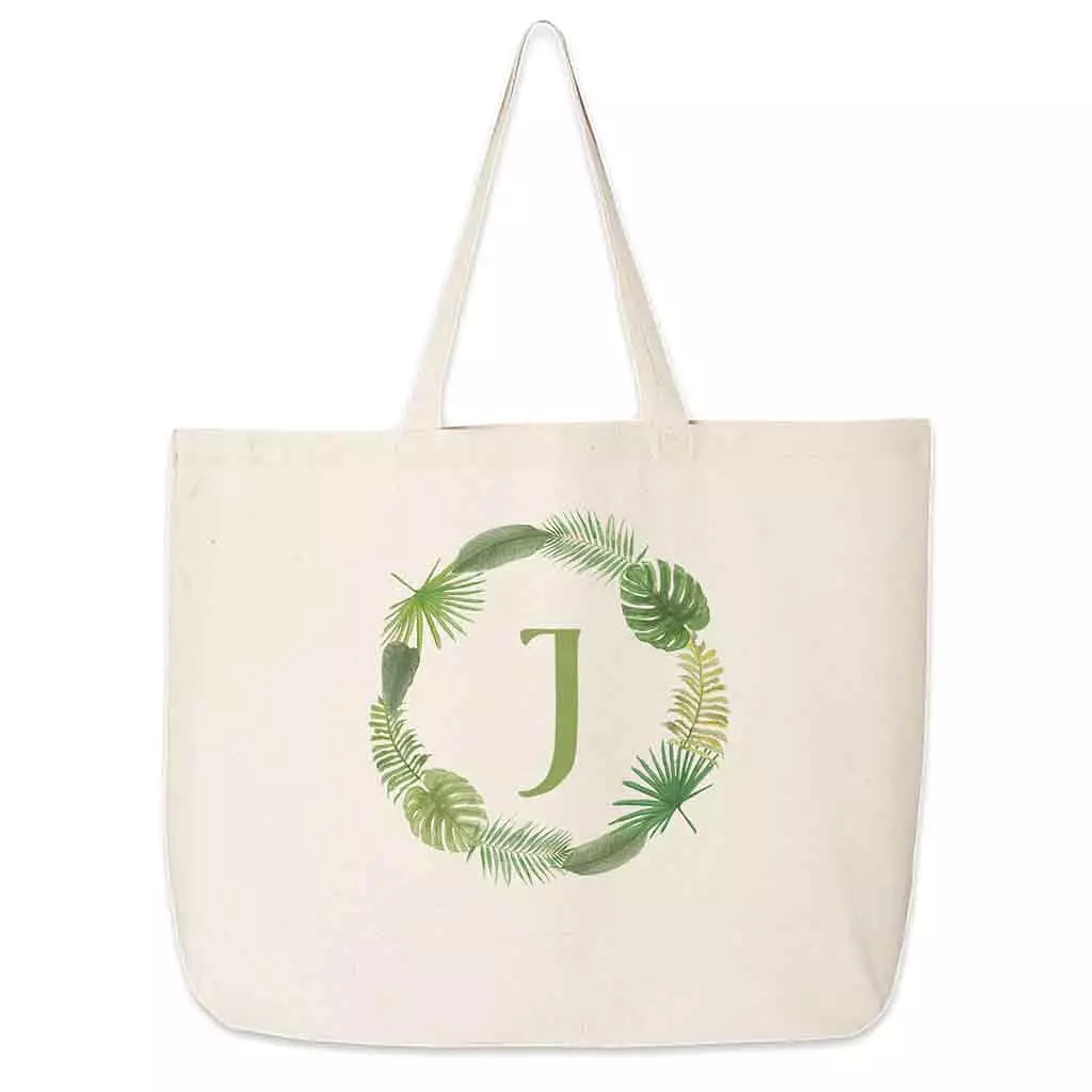 Large Tote Bag Personalized with a Tropical Leaf Design