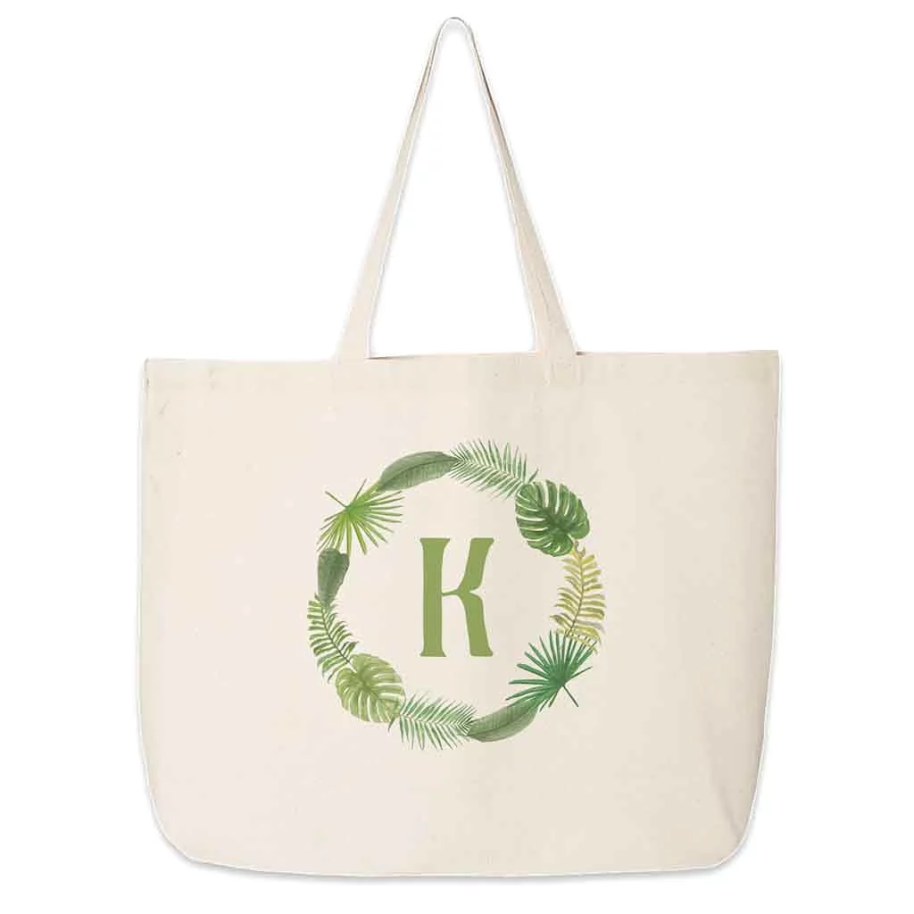 Large Tote Bag Personalized with a Tropical Leaf Design