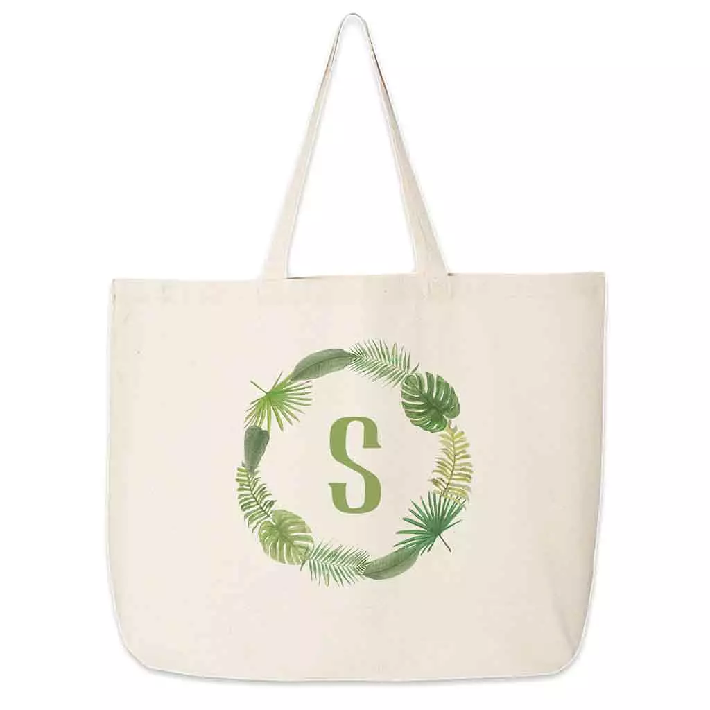 Large Tote Bag Personalized with a Tropical Leaf Design